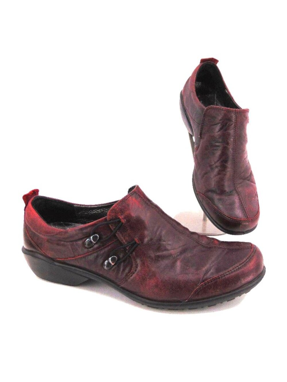 Romika Dark Red Two Hook Shoes US 8 EUR 39 Round Toe Elastic Loop Leather